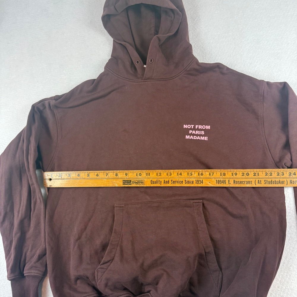 Drole de Monsieur Not From Paris Madame Brown Hoodie Mens Large Relaxed Fit - Picture 6 of 10